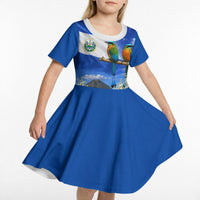 El Salvador Torogoz Bird Kid Short Sleeve Dress Divine Savior Monument Volcano Flor De Izote Art