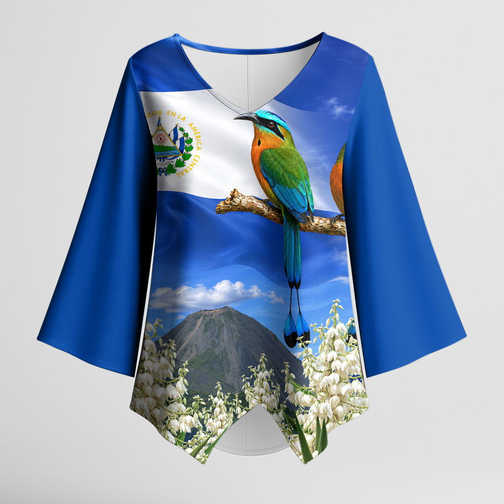 El Salvador Torogoz Bird Kimono Sleeve Blouse Divine Savior Monument Volcano Flor De Izote Art