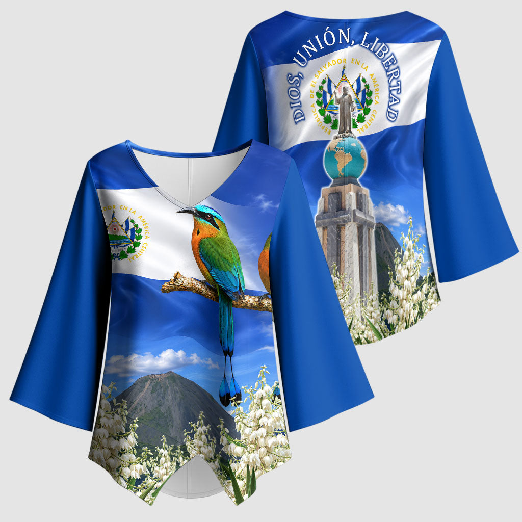 El Salvador Torogoz Bird Kimono Sleeve Blouse Divine Savior Monument Volcano Flor De Izote Art