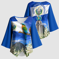 El Salvador Torogoz Bird Kimono Sleeve Blouse Divine Savior Monument Volcano Flor De Izote Art