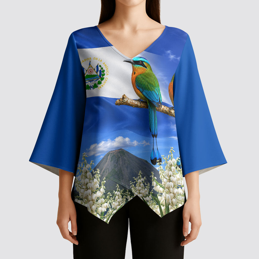 El Salvador Torogoz Bird Kimono Sleeve Blouse Divine Savior Monument Volcano Flor De Izote Art