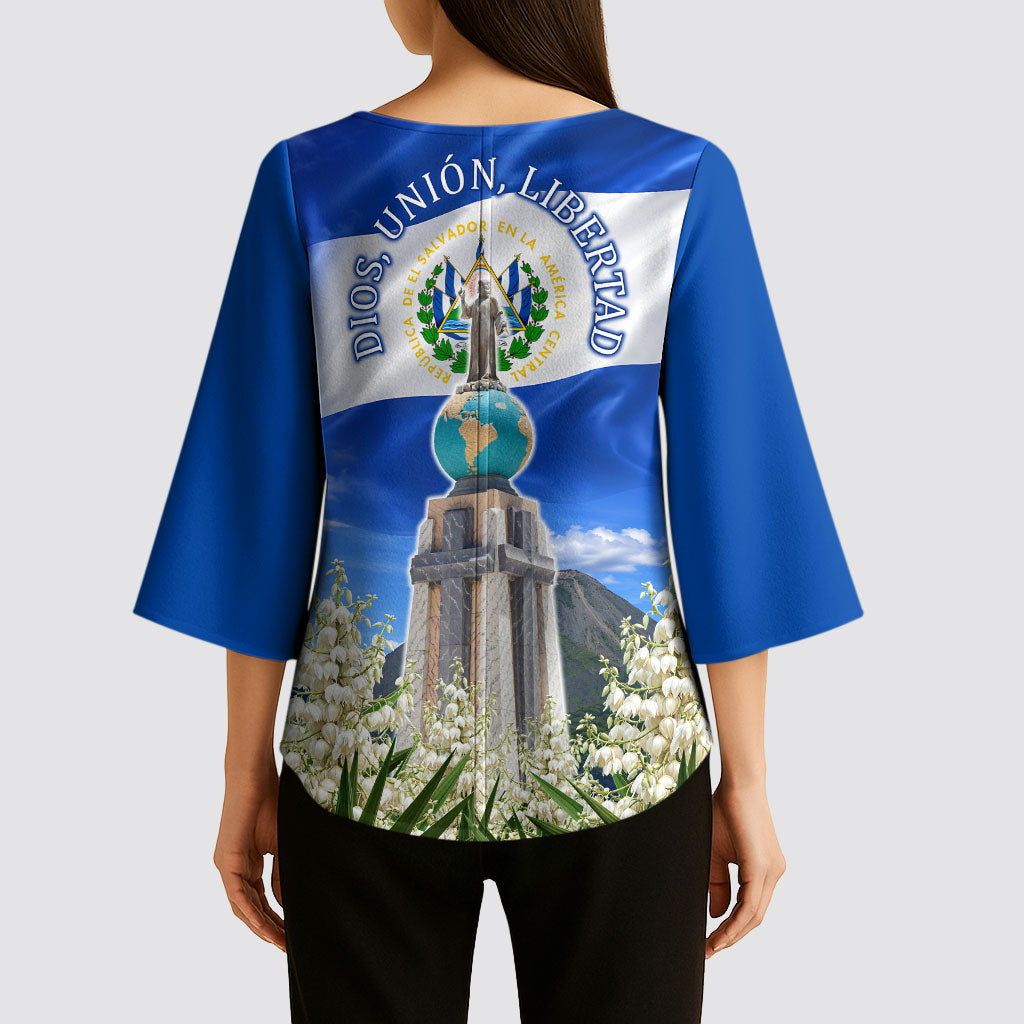 El Salvador Torogoz Bird Kimono Sleeve Blouse Divine Savior Monument Volcano Flor De Izote Art