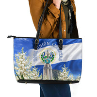 El Salvador Torogoz Bird Leather Tote Bag Divine Savior Monument Volcano Flor De Izote Art