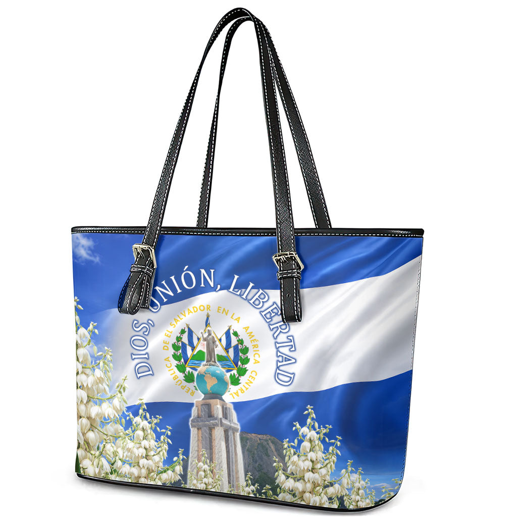 El Salvador Torogoz Bird Leather Tote Bag Divine Savior Monument Volcano Flor De Izote Art