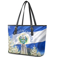 El Salvador Torogoz Bird Leather Tote Bag Divine Savior Monument Volcano Flor De Izote Art