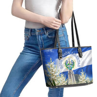 El Salvador Torogoz Bird Leather Tote Bag Divine Savior Monument Volcano Flor De Izote Art