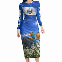 El Salvador Torogoz Bird Long Sleeve Bodycon Dress Divine Savior Monument Volcano Flor De Izote Art