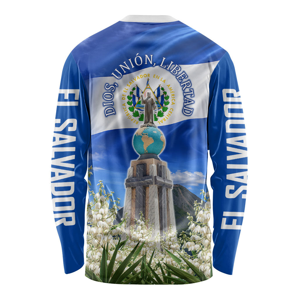 El Salvador Torogoz Bird Long Sleeve Shirt Divine Savior Monument Volcano Flor De Izote Art