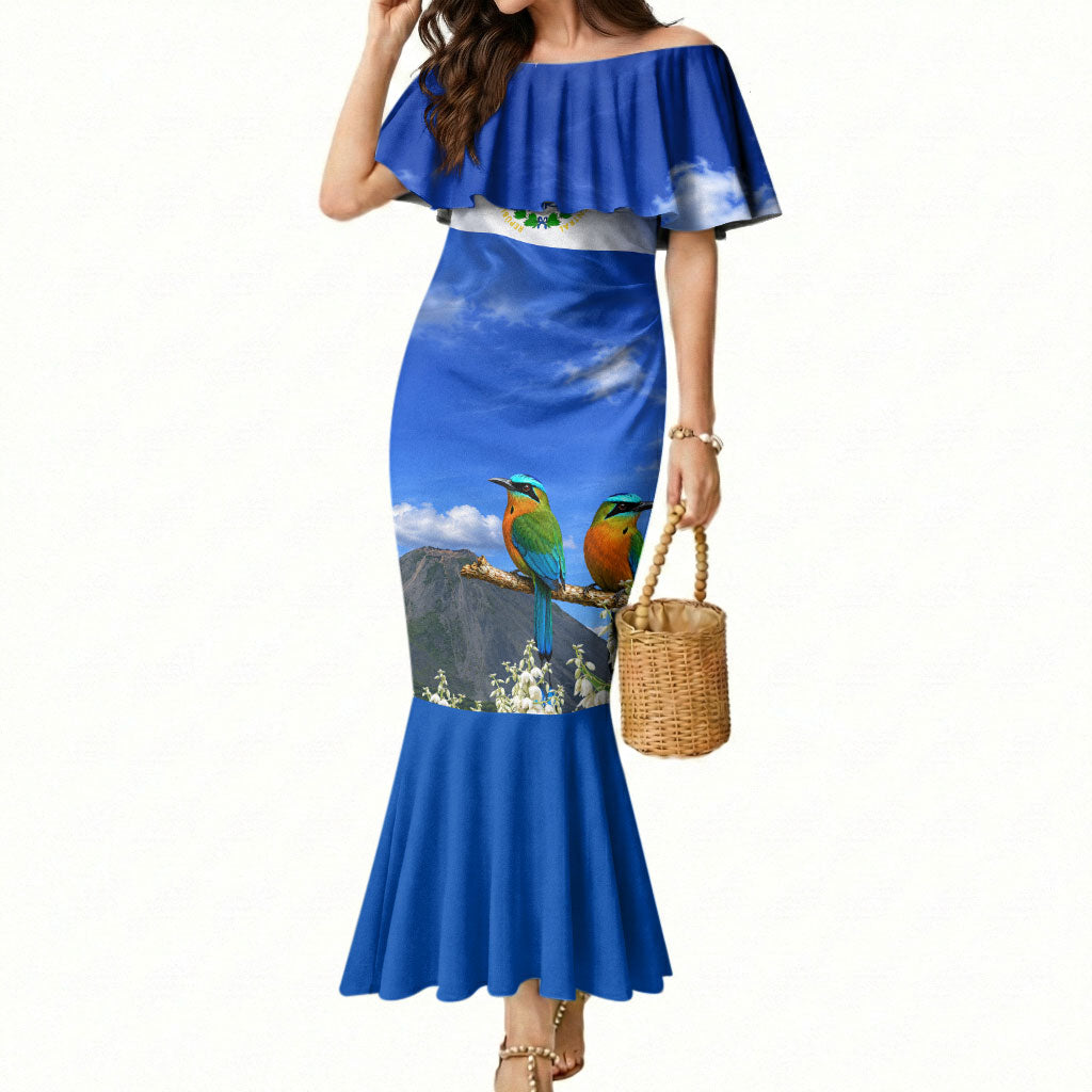 El Salvador Torogoz Bird Mermaid Dress Divine Savior Monument Volcano Flor De Izote Art