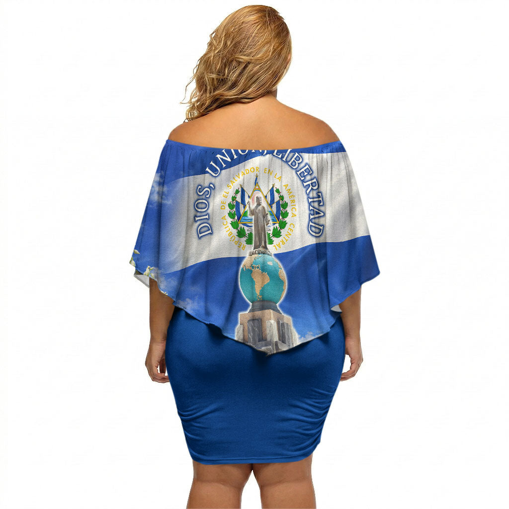 El Salvador Torogoz Bird Off Shoulder Short Dress Divine Savior Monument Volcano Flor De Izote Art