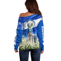 El Salvador Torogoz Bird Off Shoulder Sweater Divine Savior Monument Volcano Flor De Izote Art