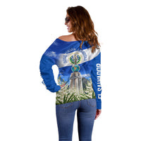 El Salvador Torogoz Bird Off Shoulder Sweater Divine Savior Monument Volcano Flor De Izote Art
