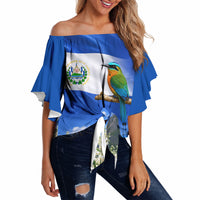 El Salvador Torogoz Bird Off Shoulder Wrap Waist Top Divine Savior Monument Volcano Flor De Izote Art