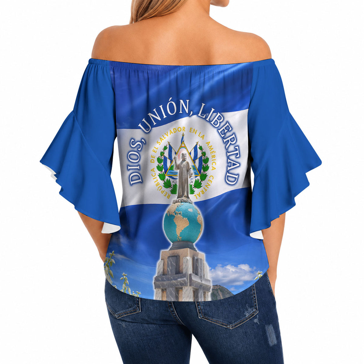 El Salvador Torogoz Bird Off Shoulder Wrap Waist Top Divine Savior Monument Volcano Flor De Izote Art