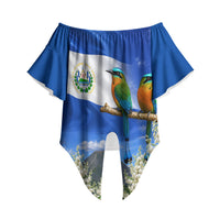 El Salvador Torogoz Bird Off Shoulder Wrap Waist Top Divine Savior Monument Volcano Flor De Izote Art