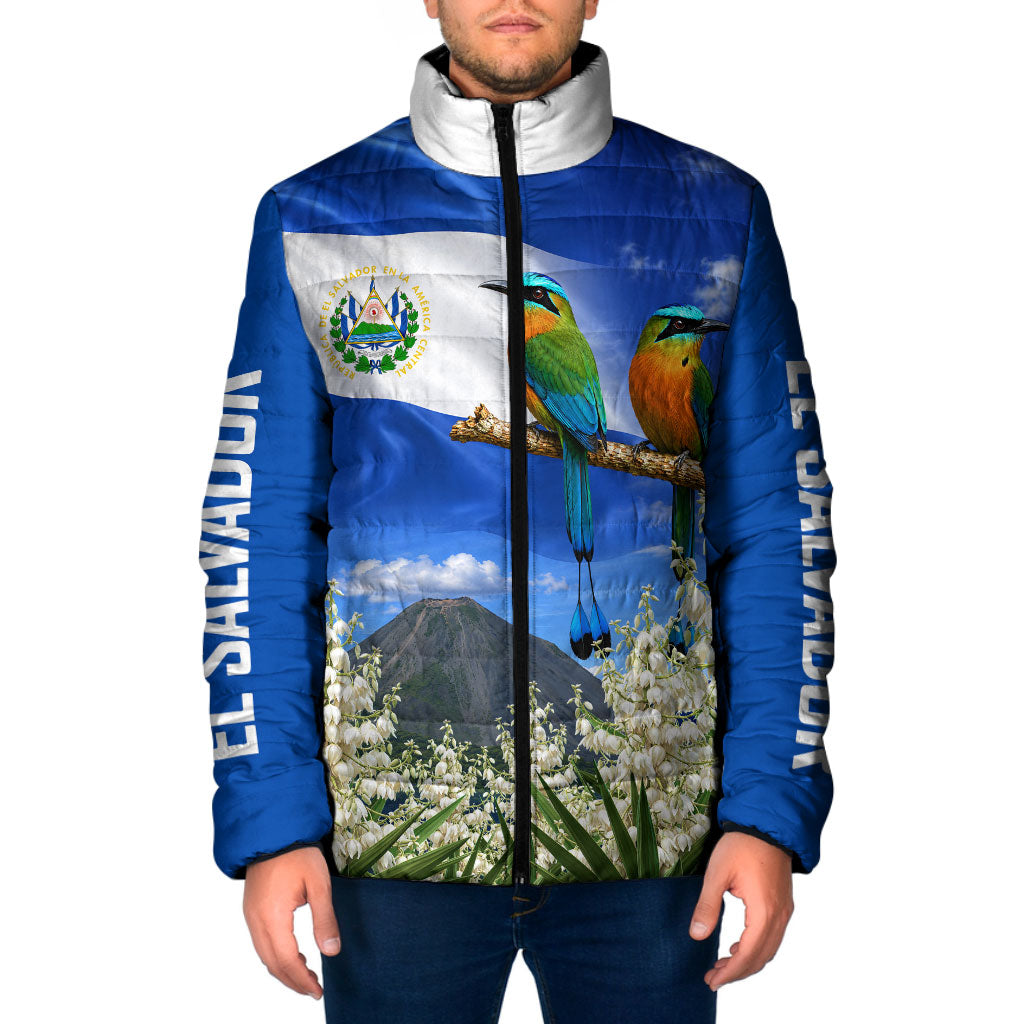 El Salvador Torogoz Bird Padded Jacket Divine Savior Monument Volcano Flor De Izote Art