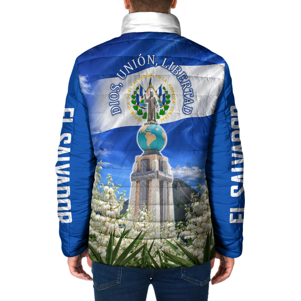 El Salvador Torogoz Bird Padded Jacket Divine Savior Monument Volcano Flor De Izote Art