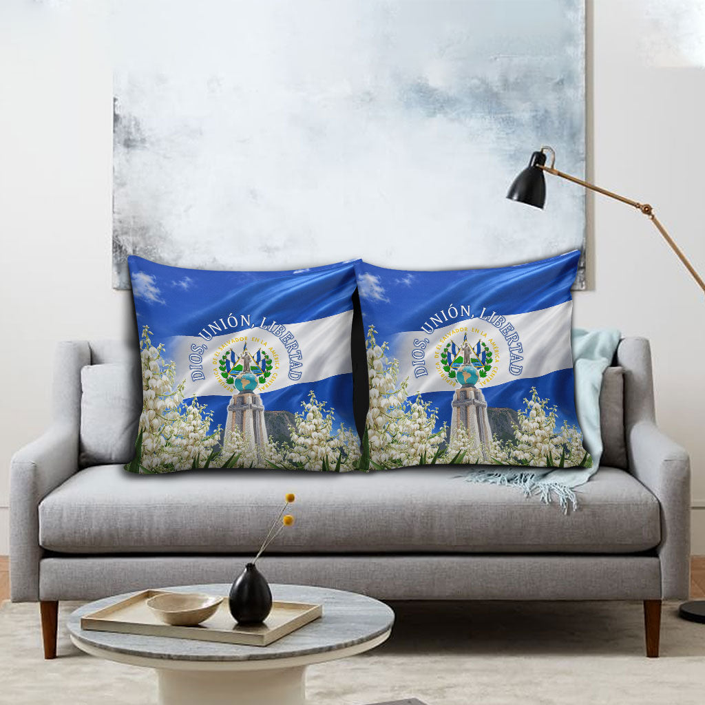 El Salvador Torogoz Bird Pillow Cover Divine Savior Monument Volcano Flor De Izote Art
