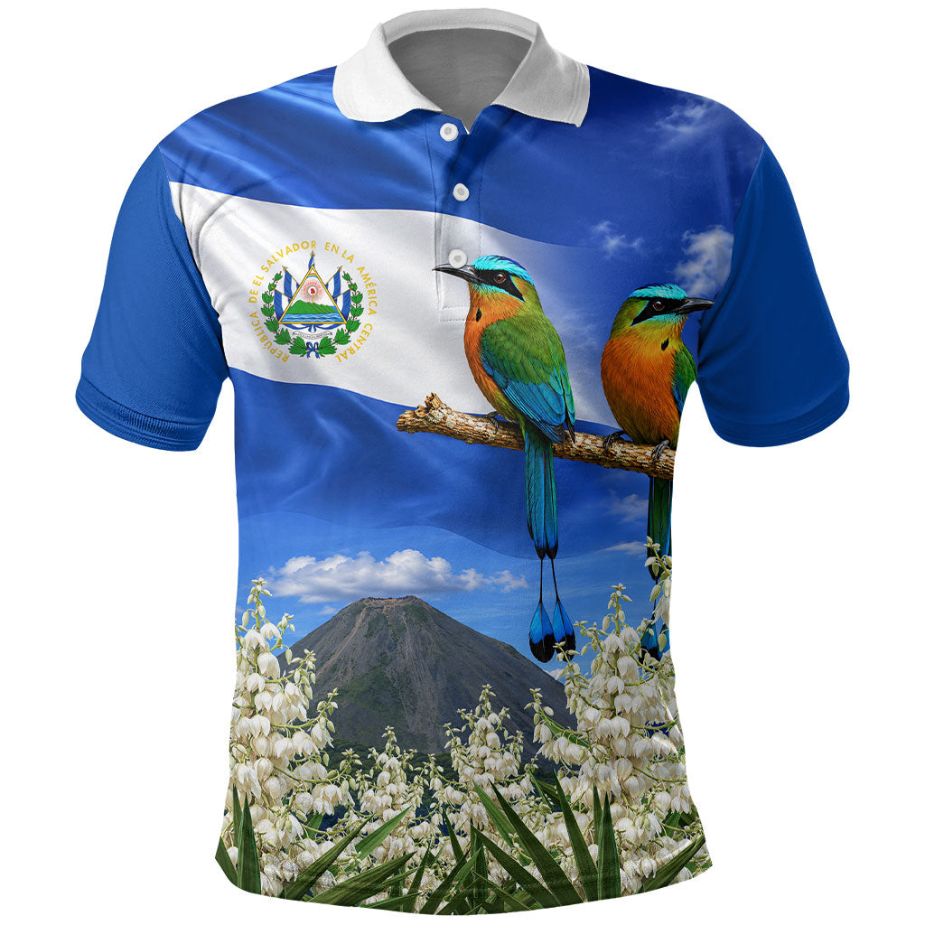 El Salvador Torogoz Bird Polo Shirt Divine Savior Monument Volcano Flor De Izote Art