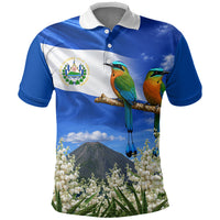 El Salvador Torogoz Bird Polo Shirt Divine Savior Monument Volcano Flor De Izote Art