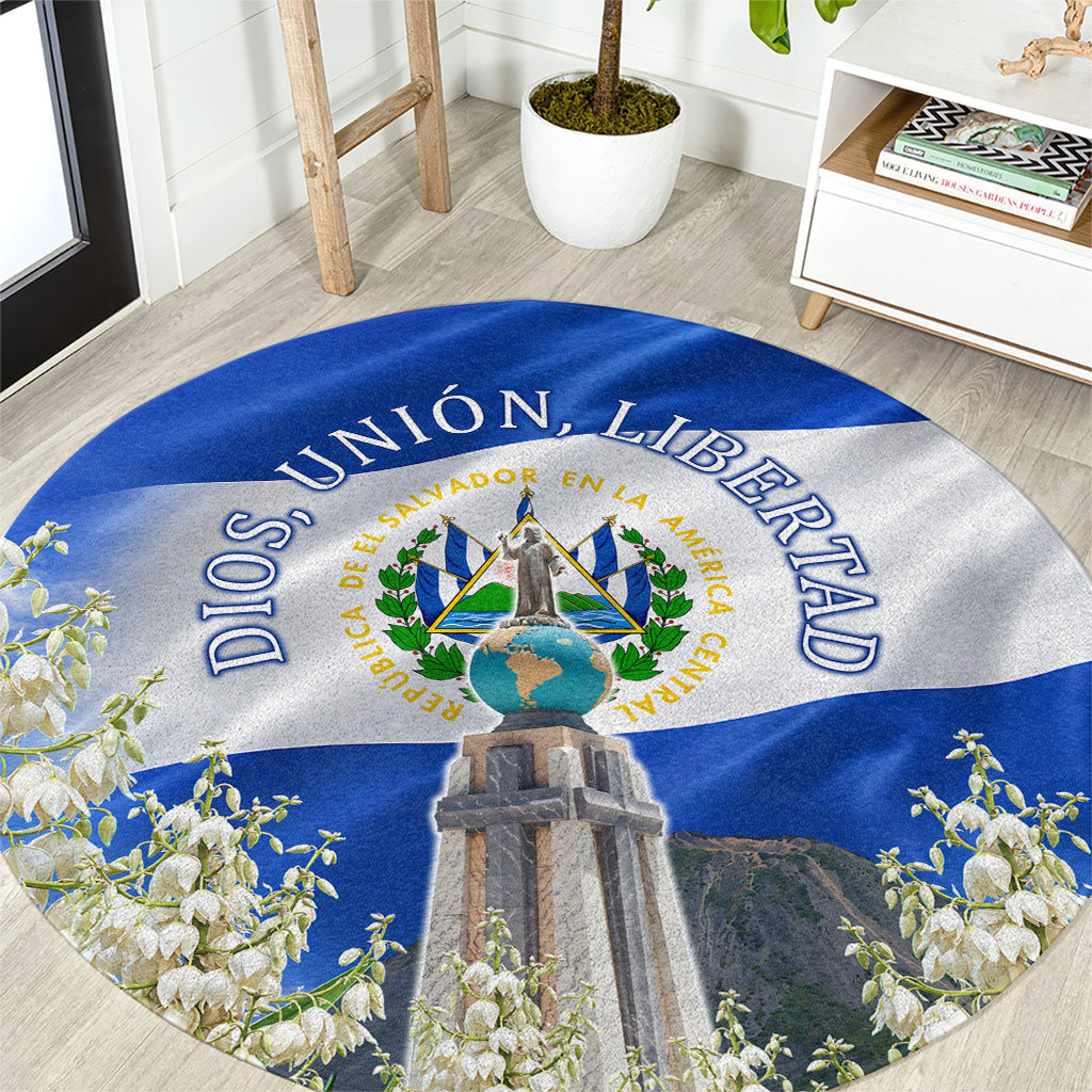El Salvador Torogoz Bird Round Carpet Divine Savior Monument Volcano Flor De Izote Art