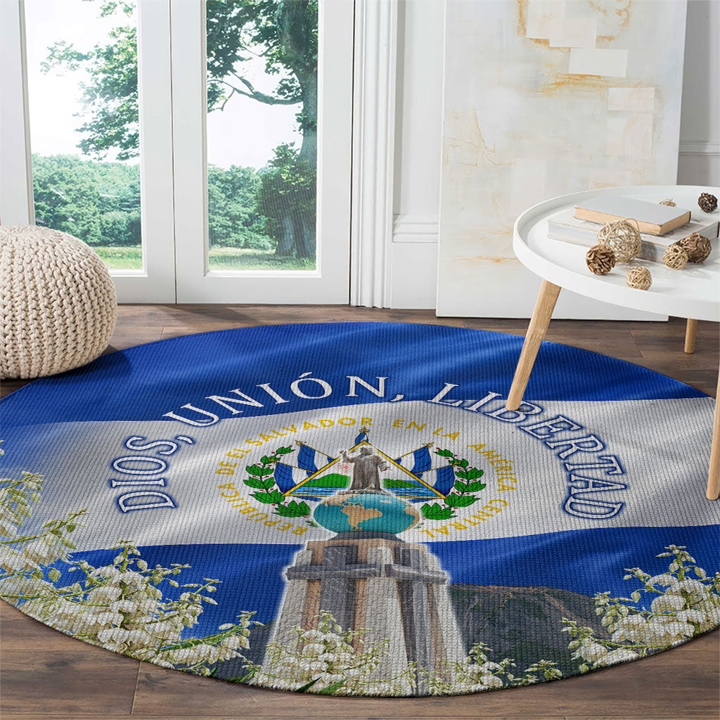 El Salvador Torogoz Bird Round Carpet Divine Savior Monument Volcano Flor De Izote Art