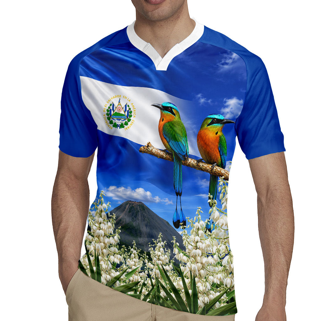 El Salvador Torogoz Bird Rugby Jersey Divine Savior Monument Volcano Flor De Izote Art