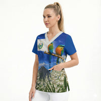 El Salvador Torogoz Bird Scrub Top Divine Savior Monument Volcano Flor De Izote Art