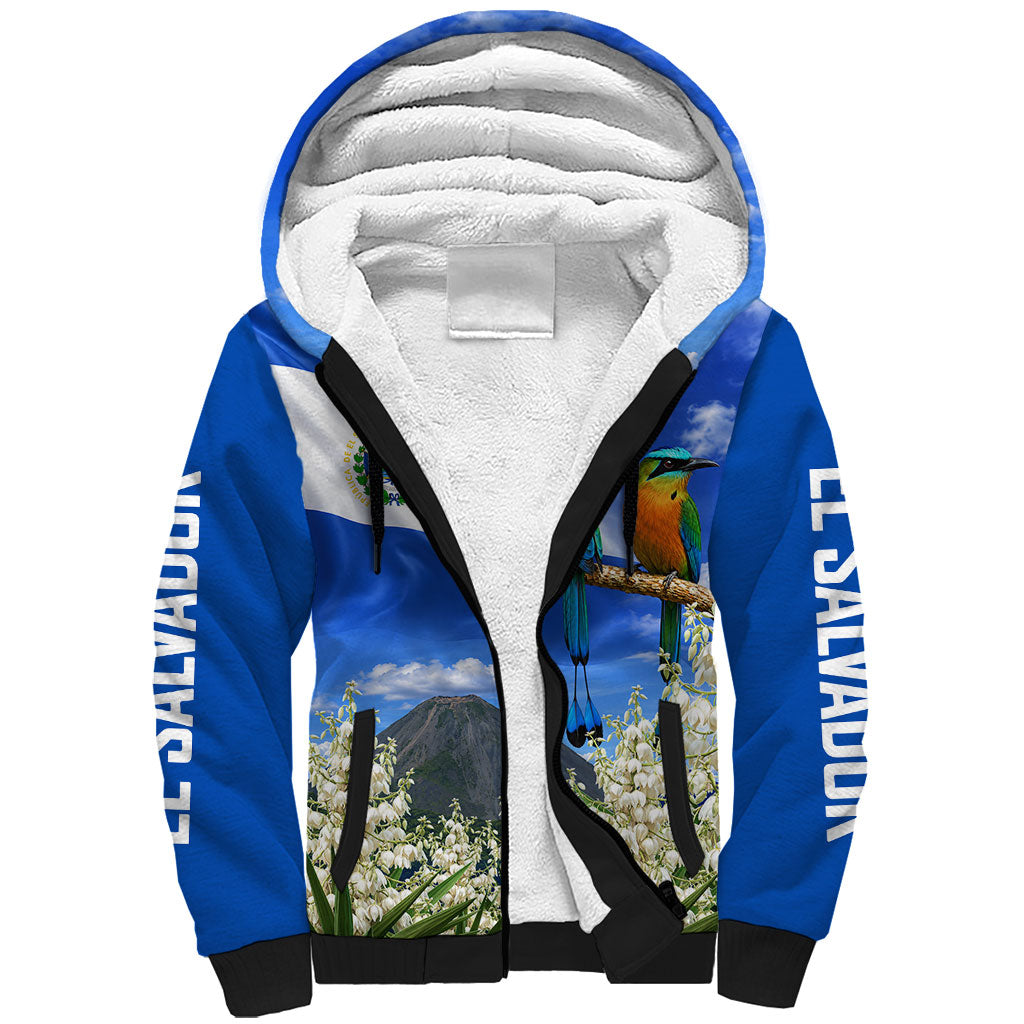 El Salvador Torogoz Bird Sherpa Hoodie Divine Savior Monument Volcano Flor De Izote Art