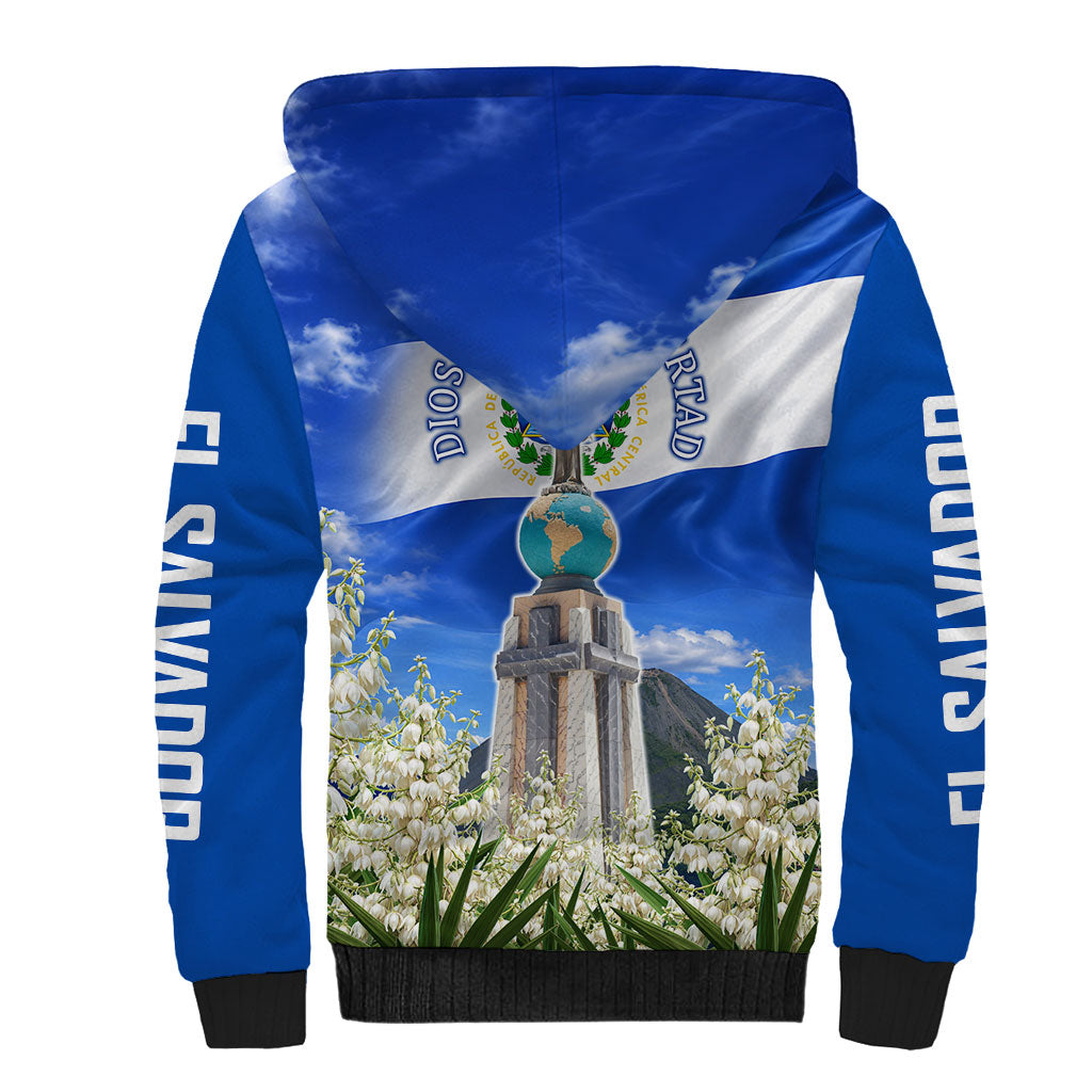 El Salvador Torogoz Bird Sherpa Hoodie Divine Savior Monument Volcano Flor De Izote Art