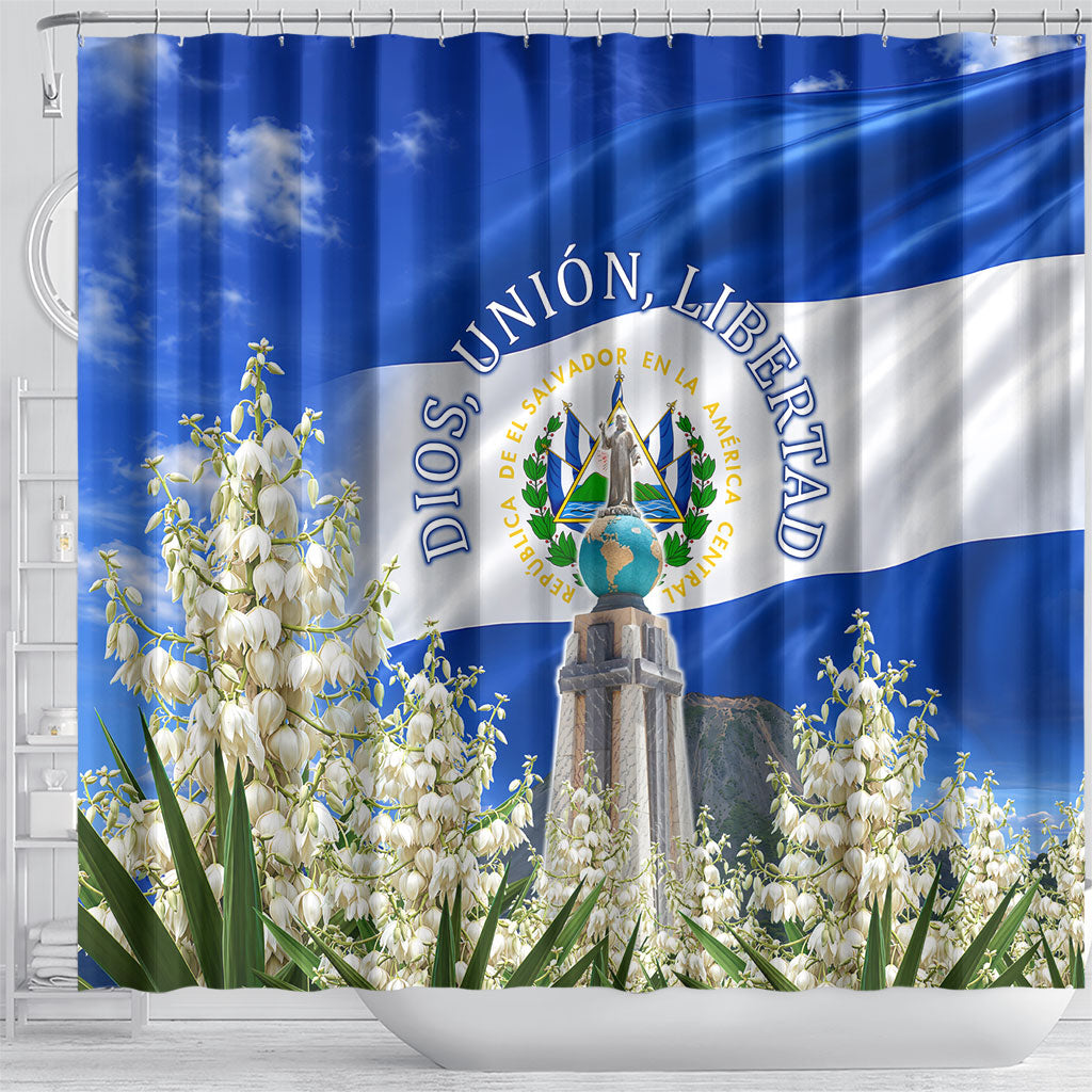 El Salvador Torogoz Bird Shower Curtain Divine Savior Monument Volcano Flor De Izote Art