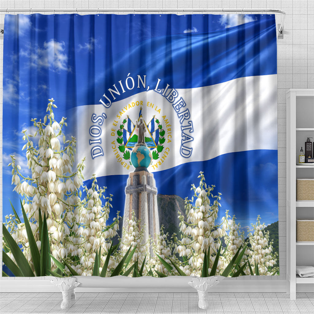 El Salvador Torogoz Bird Shower Curtain Divine Savior Monument Volcano Flor De Izote Art