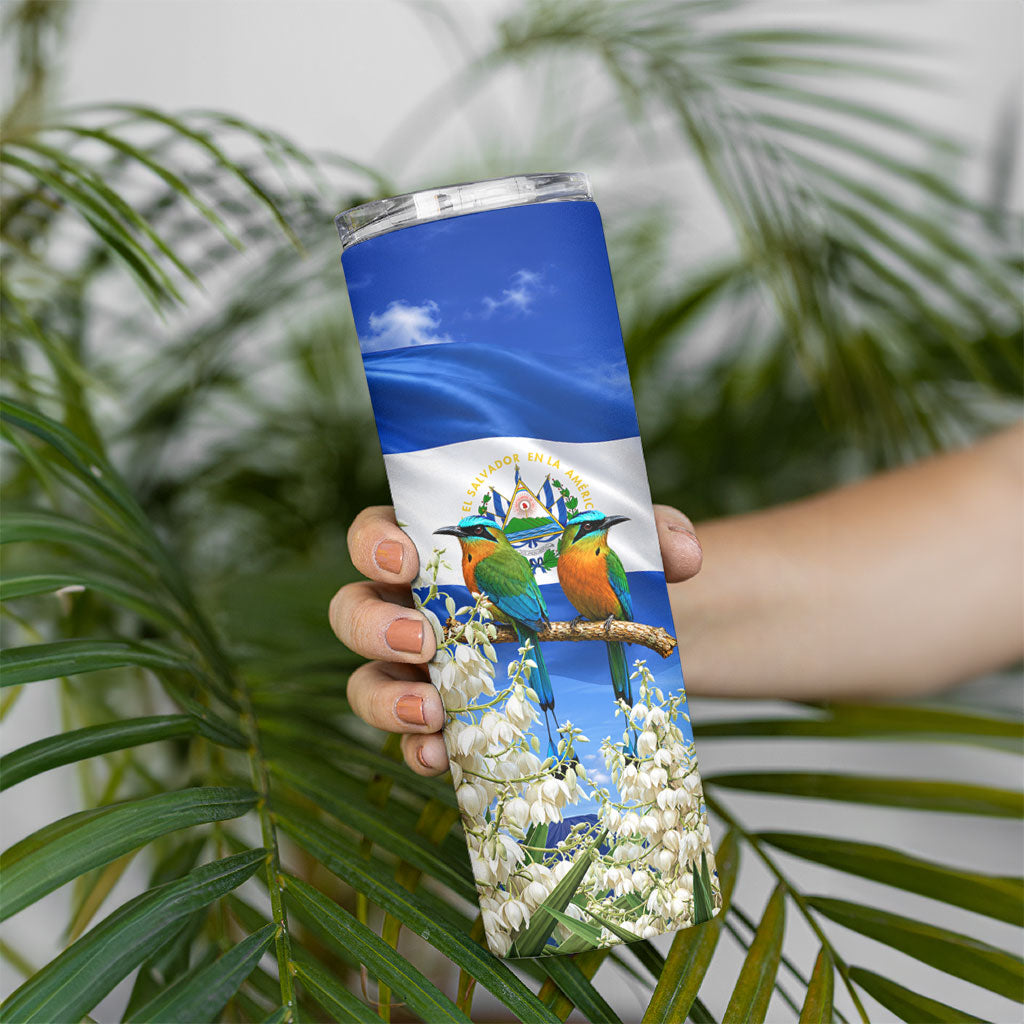 El Salvador Torogoz Bird Skinny Tumbler Divine Savior Monument Volcano Flor De Izote Art