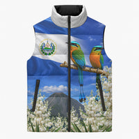 El Salvador Torogoz Bird Sleeveless Puffer Jacket Divine Savior Monument Volcano Flor De Izote Art