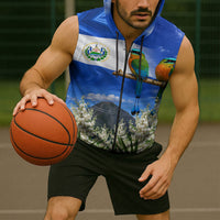 El Salvador Torogoz Bird Sleeveless Zip Hoodie Divine Savior Monument Volcano Flor De Izote Art