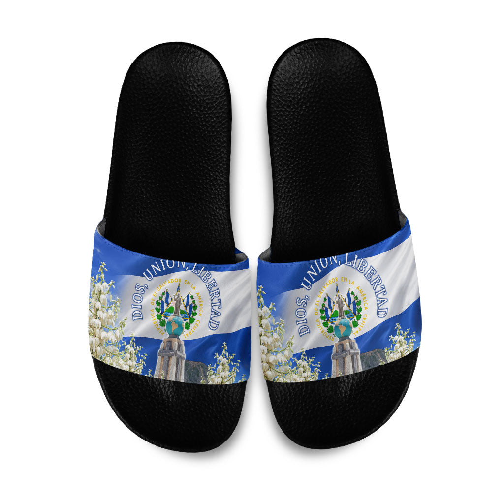 El Salvador Torogoz Bird Slide Sandals Divine Savior Monument Volcano Flor De Izote Art