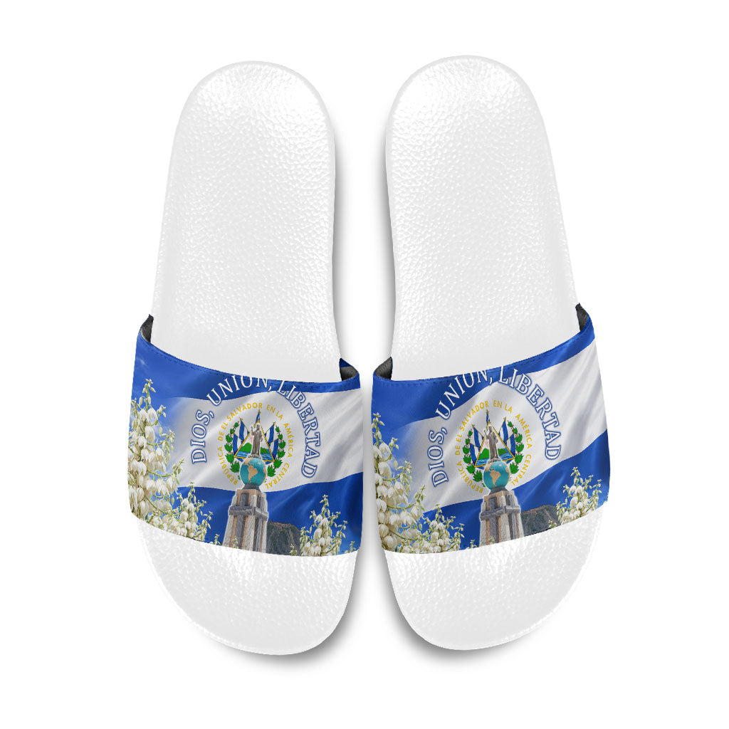 El Salvador Torogoz Bird Slide Sandals Divine Savior Monument Volcano Flor De Izote Art