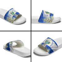 El Salvador Torogoz Bird Slide Sandals Divine Savior Monument Volcano Flor De Izote Art