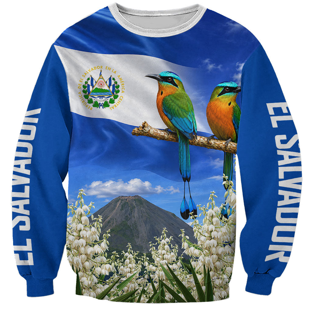 El Salvador Torogoz Bird Sweatshirt Divine Savior Monument Volcano Flor De Izote Art