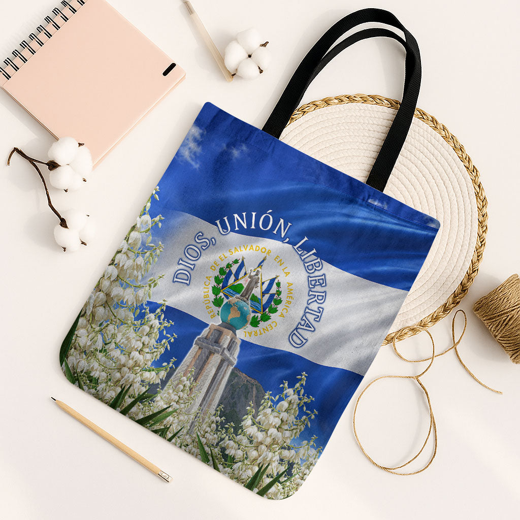El Salvador Torogoz Bird Tote Bag Divine Savior Monument Volcano Flor De Izote Art