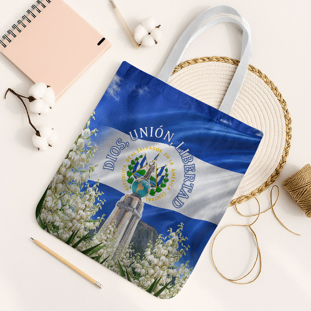 El Salvador Torogoz Bird Tote Bag Divine Savior Monument Volcano Flor De Izote Art