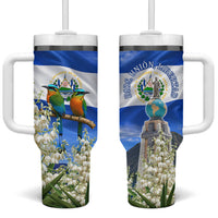 El Salvador Torogoz Bird Tumbler With Handle Divine Savior Monument Volcano Flor De Izote Art