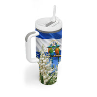 El Salvador Torogoz Bird Tumbler With Handle Divine Savior Monument Volcano Flor De Izote Art