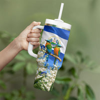El Salvador Torogoz Bird Tumbler With Handle Divine Savior Monument Volcano Flor De Izote Art