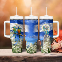 El Salvador Torogoz Bird Tumbler With Handle Divine Savior Monument Volcano Flor De Izote Art