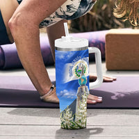 El Salvador Torogoz Bird Tumbler With Handle Divine Savior Monument Volcano Flor De Izote Art