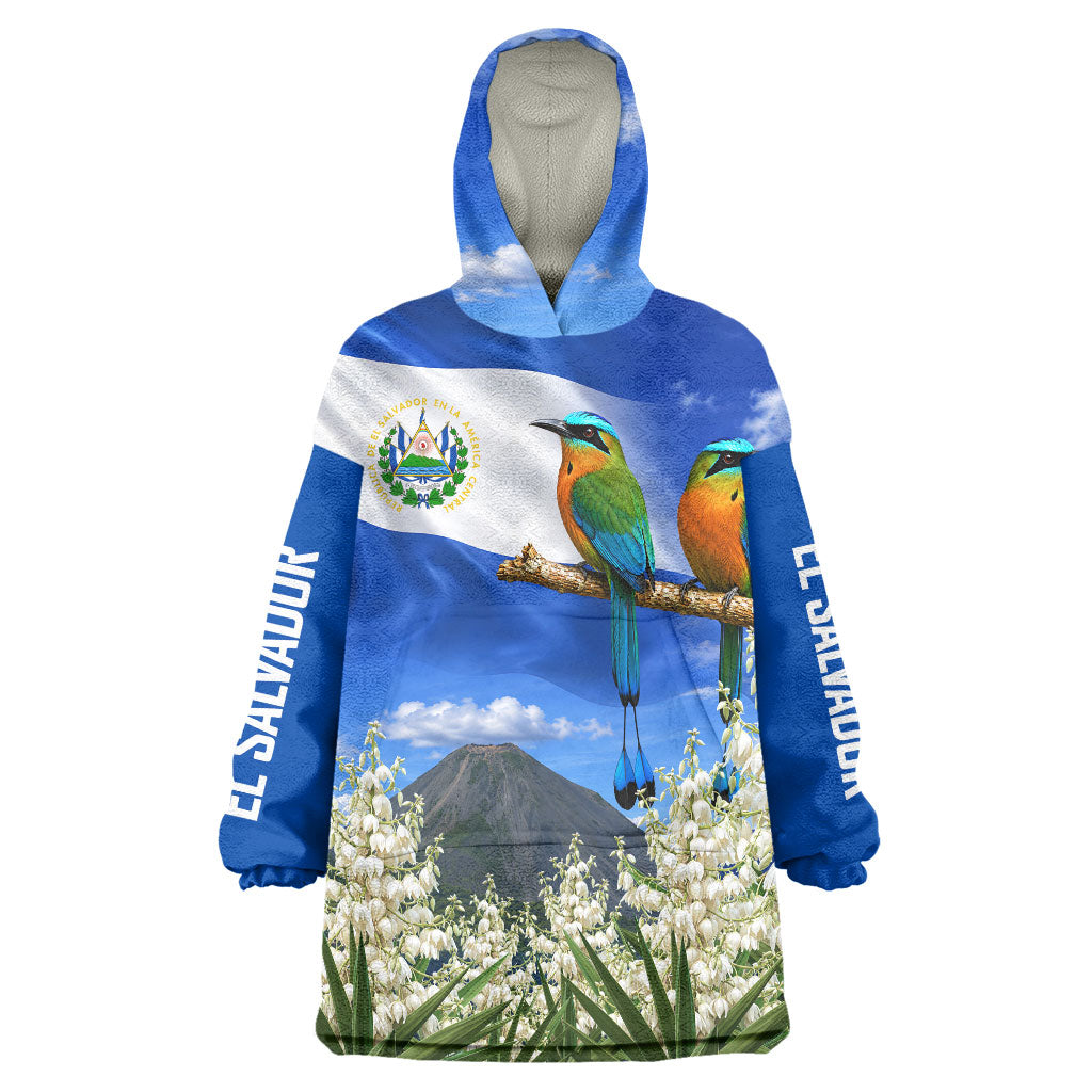 El Salvador Torogoz Bird Wearable Blanket Hoodie Divine Savior Monument Volcano Flor De Izote Art