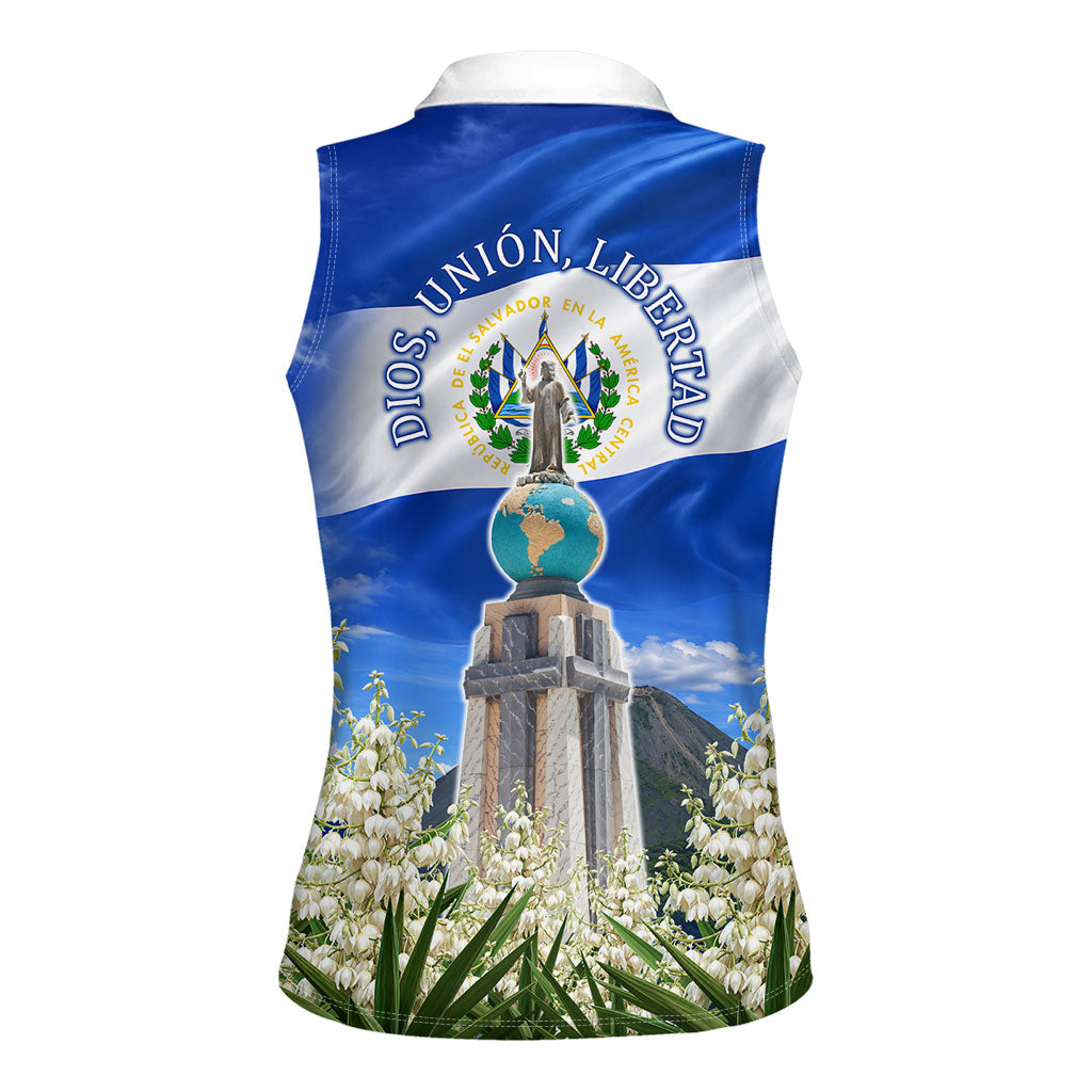 El Salvador Torogoz Bird Women Sleeveless Polo Shirt Divine Savior Monument Volcano Flor De Izote Art