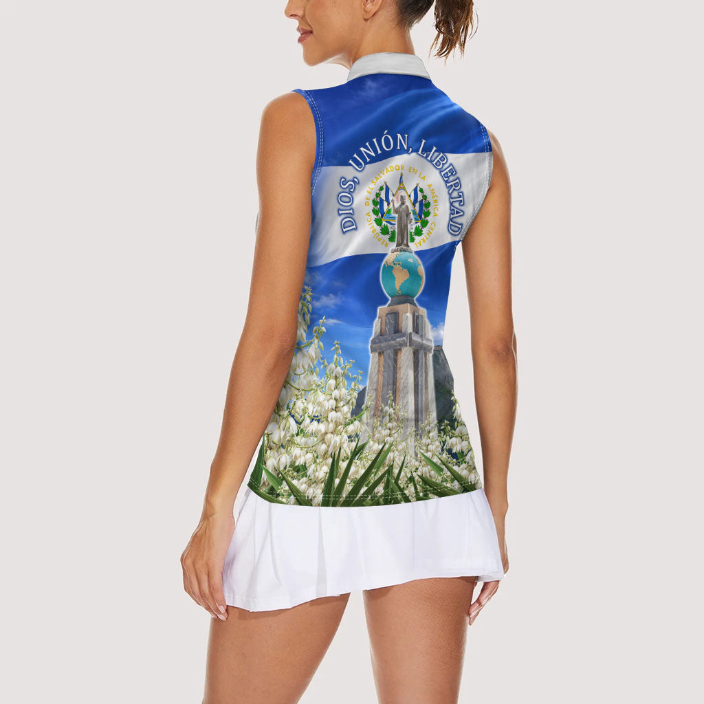 El Salvador Torogoz Bird Women Sleeveless Polo Shirt Divine Savior Monument Volcano Flor De Izote Art