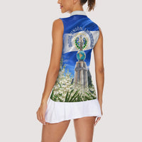 El Salvador Torogoz Bird Women Sleeveless Polo Shirt Divine Savior Monument Volcano Flor De Izote Art
